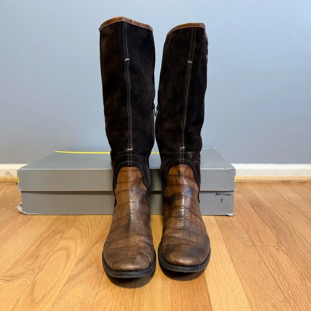 Manas Design Brown Suede Leather Western Style Boots 41